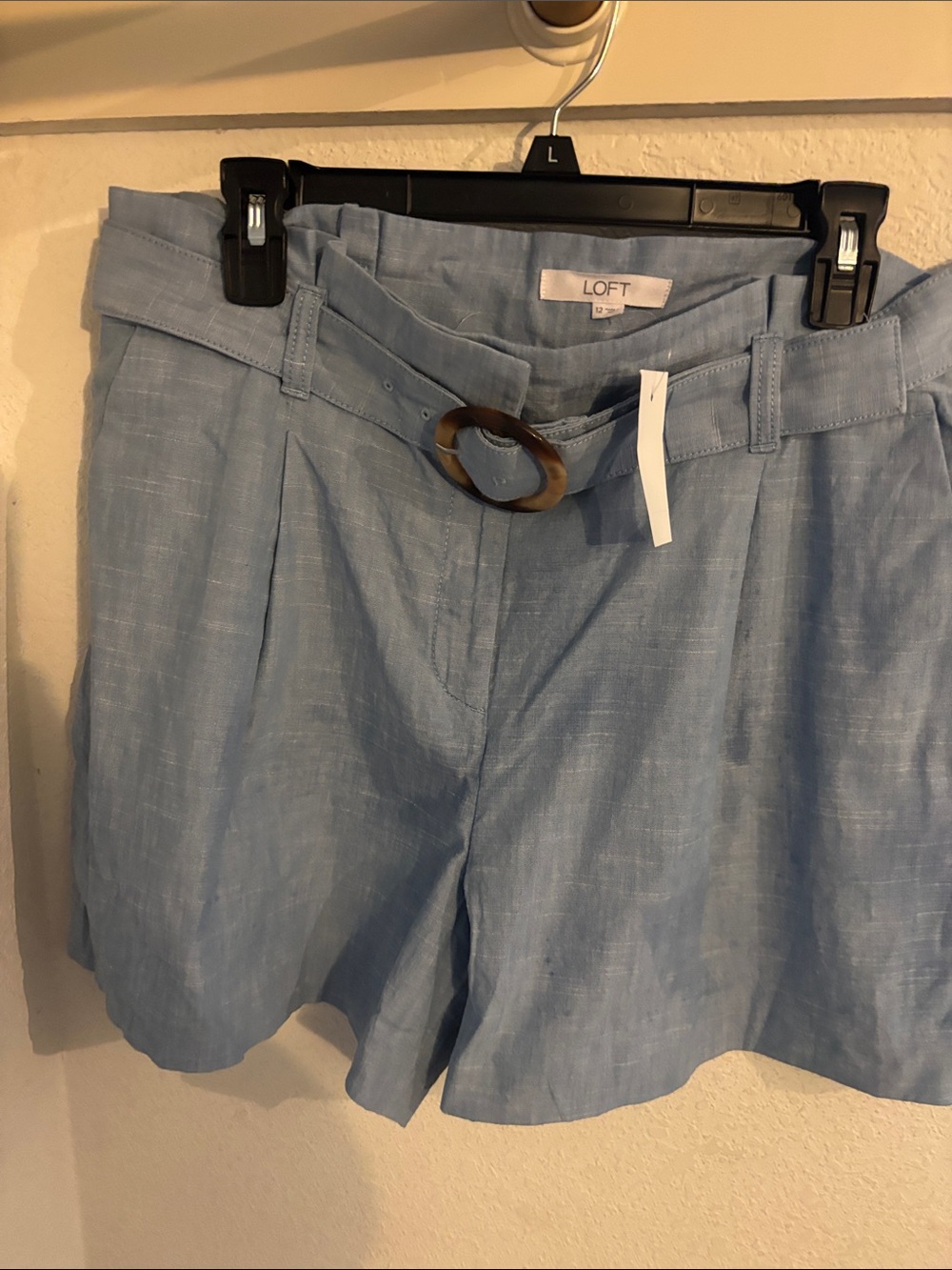 LOFT Light Blue Linen-Blend Belted Women's Shorts